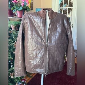 Women’s Capri Brown Quilted Jacket with Ribbed Collar